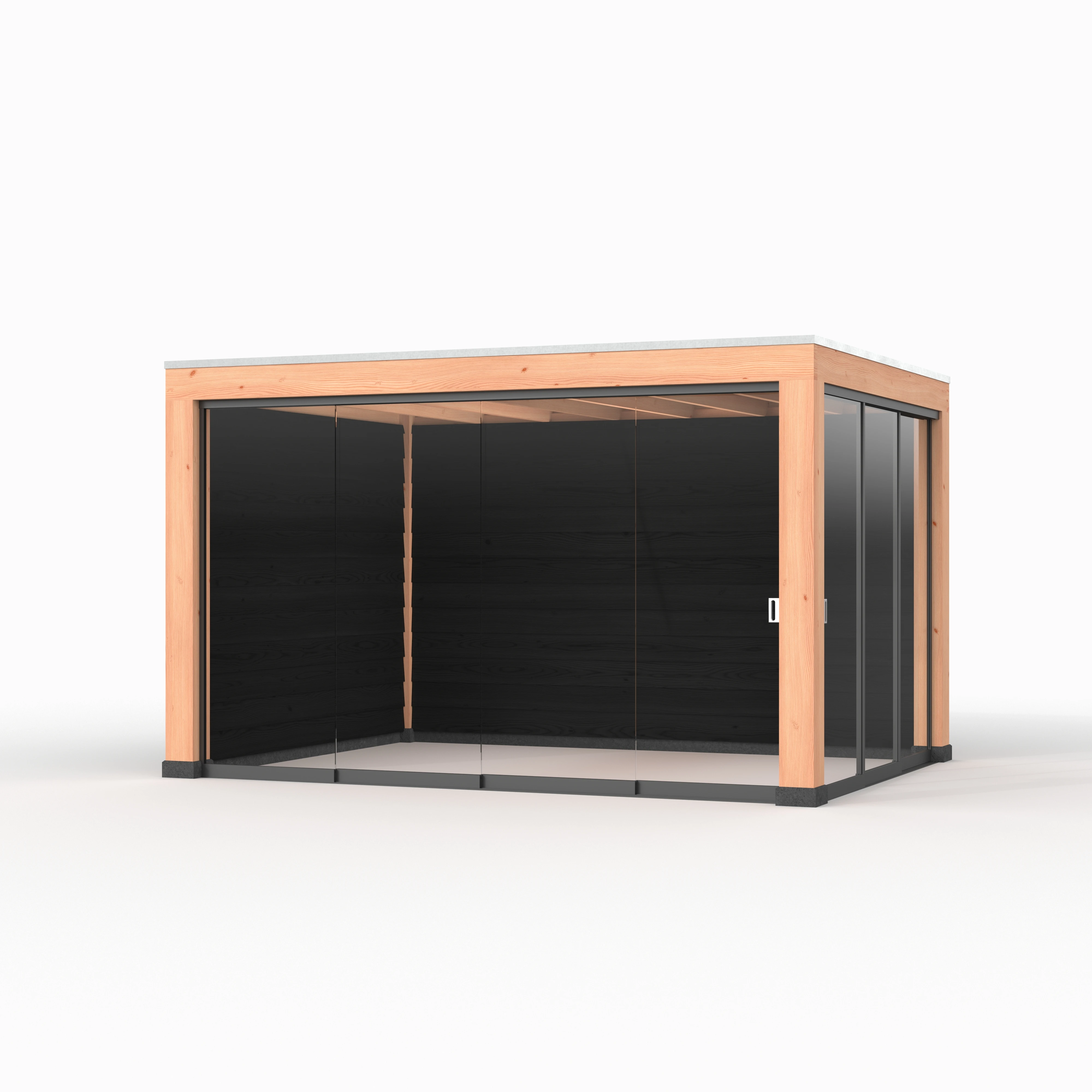 Douglas overkapping, 400 x 400, met zwarte achterwand en twee zijwanden, Westwood Modern - Afbeelding 5